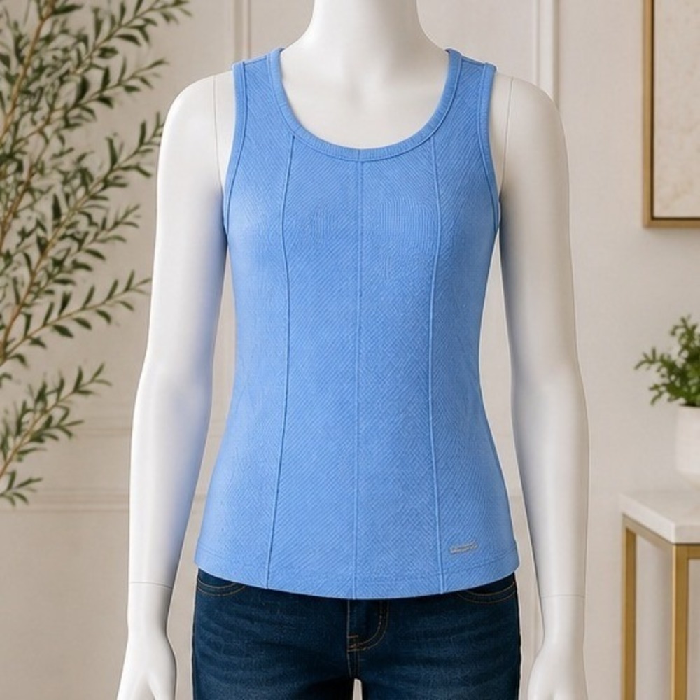 Justice Girls Tank Top Blue Ribbed Base Layer Seam Detail Size S 7/8